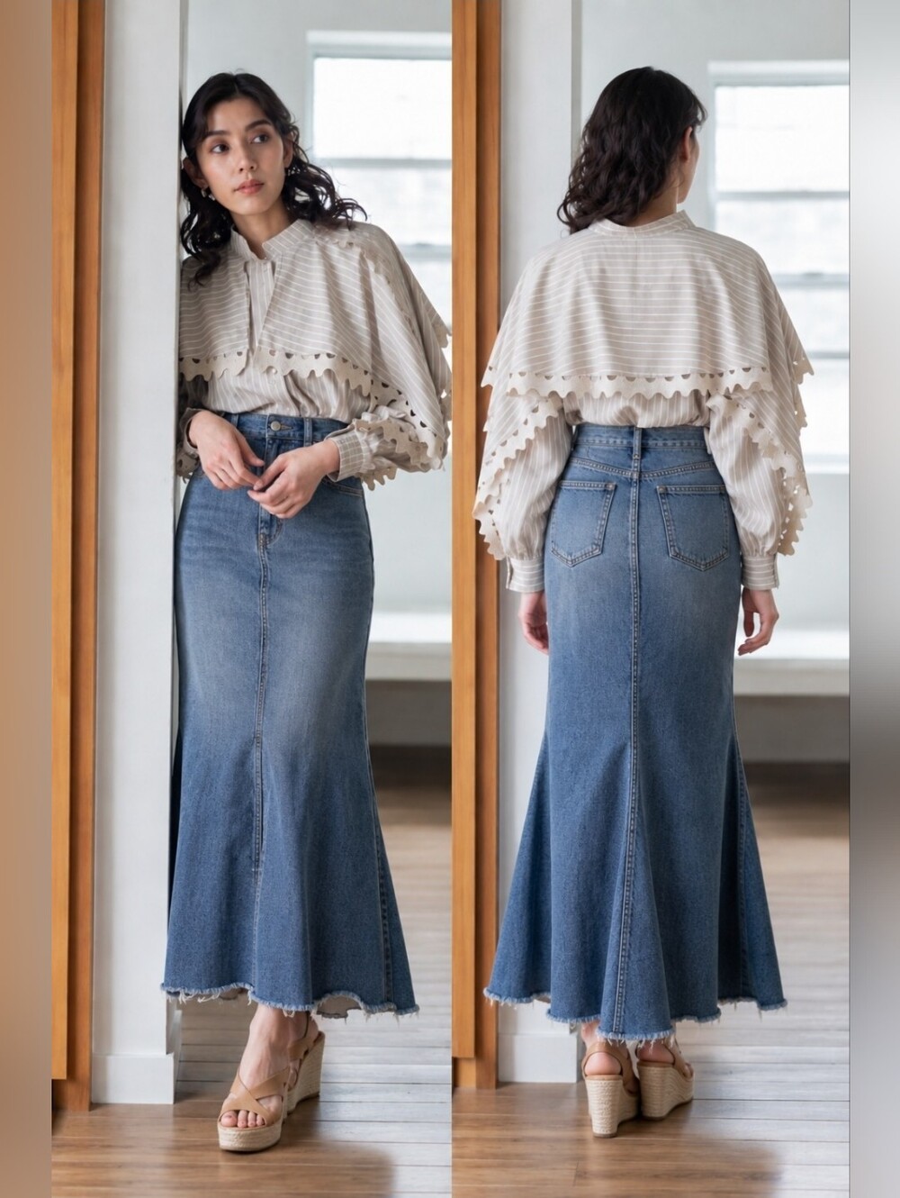 SNIDEL Boho Ruffled Striped Blouse